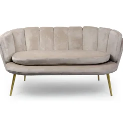 3S. x Home Canapé 2 places arrondi Brenda Velours Taupe pieds Or Online