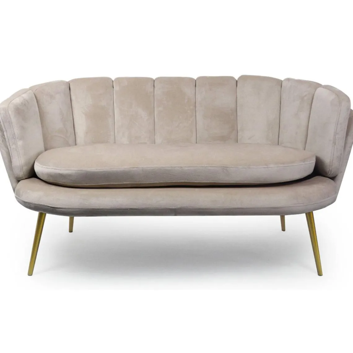 3S. x Home Canapé 2 places arrondi Brenda Velours Taupe pieds Or Online