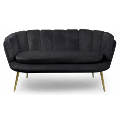 3S. x Home Canapé 2 Places Arrondi en Velours Noir Pieds Or Outlet