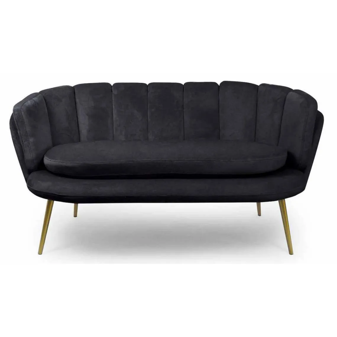 3S. x Home Canapé 2 Places Arrondi en Velours Noir Pieds Or Outlet