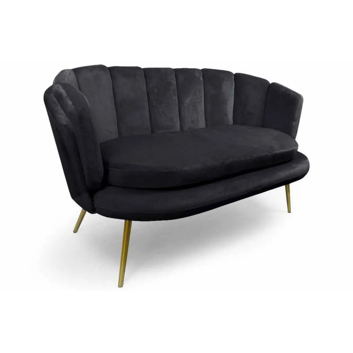 3S. x Home Canapé 2 Places Arrondi en Velours Noir Pieds Or Outlet