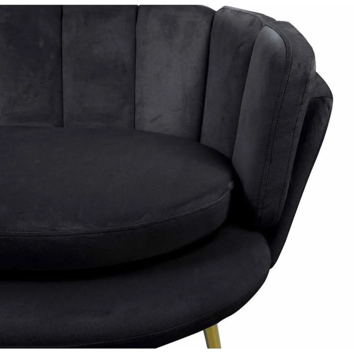 3S. x Home Canapé 2 Places Arrondi en Velours Noir Pieds Or Outlet