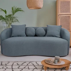 3S. x Home Canapé 3 places au design élégant et incurvé Alex Tissu bouclette Gris New