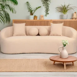 3S. x Home Canapé 4 places au design élégant et incurvé Alex XL Tissu bouclette Beige Discount