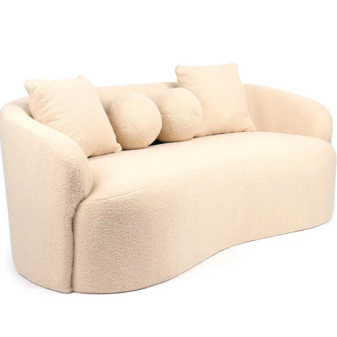 3S. x Home Canapé 3 places au design élégant et incurvé Alex Tissu bouclette Beige Clearance