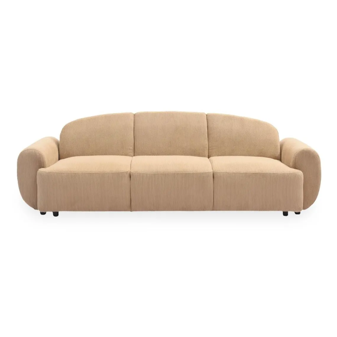 3S. x Home Canapé 3 places convertible dossier et accoudoirs arrondis Oliver Velours côtelé Beige Discount