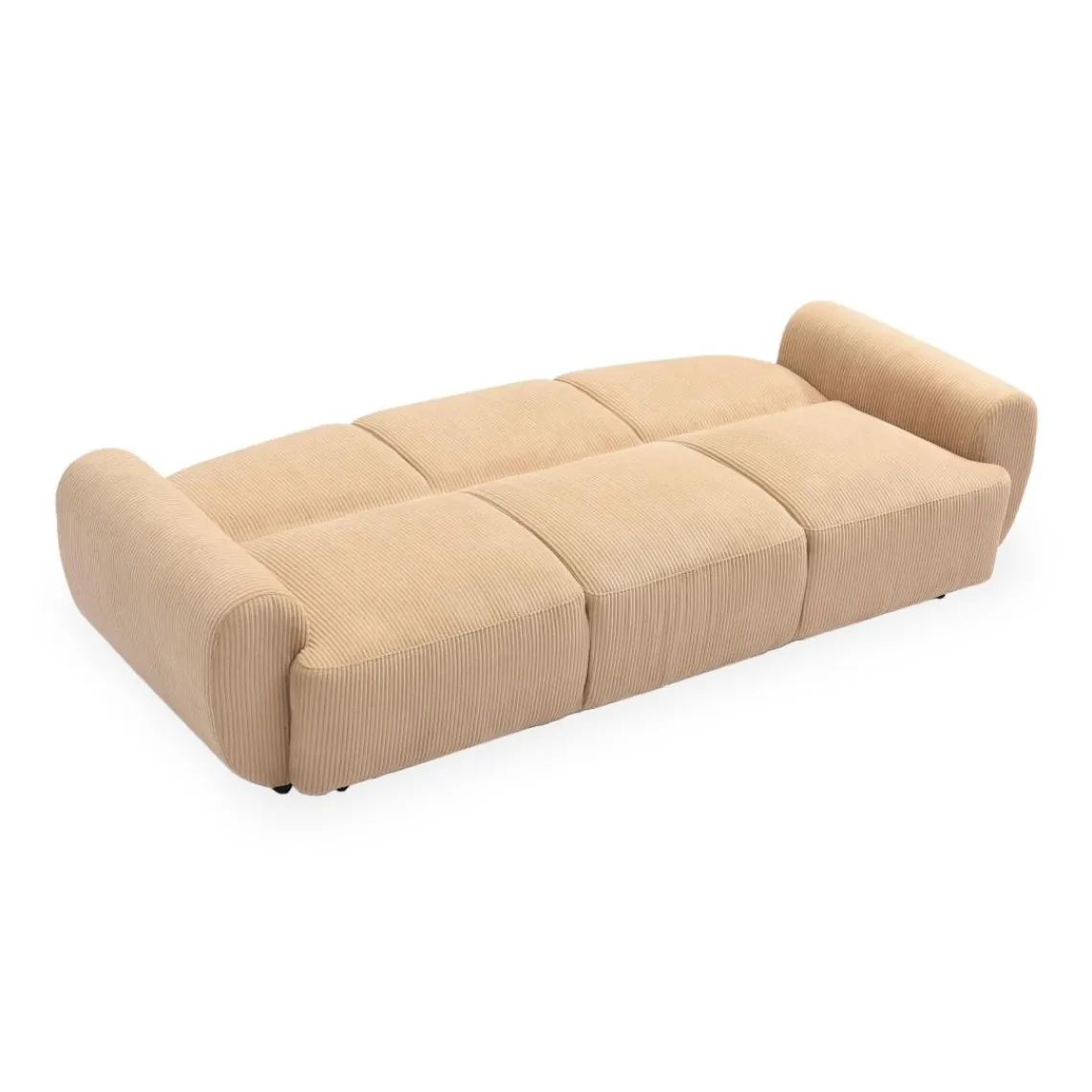 3S. x Home Canapé 3 places convertible dossier et accoudoirs arrondis Oliver Velours côtelé Beige Discount