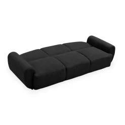 3S. x Home Canapé 3 places convertible dossier et accoudoirs arrondis Oliver Velours côtelé Noir Clearance