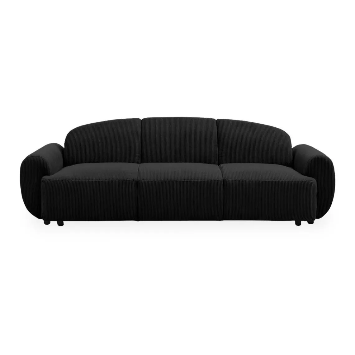 3S. x Home Canapé 3 places convertible dossier et accoudoirs arrondis Oliver Velours côtelé Noir Clearance
