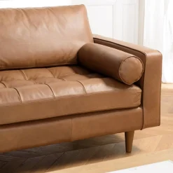 Macabane Canapé 3 places cuir couleur caramel assise capitonnée PIERRE Best