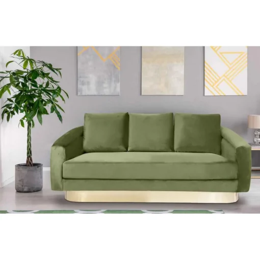 3S. x Home Canapé 3 Places KENPARK Velours Kaki Discount