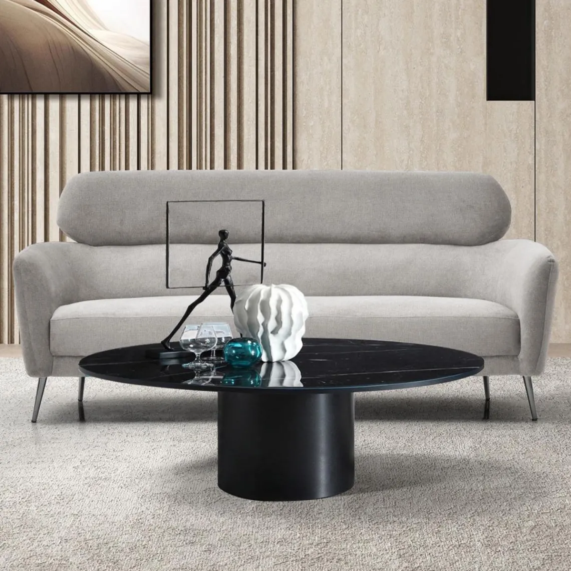 3S. x Home Canapé 3 places moderne avec haut dossier Damigal Tissu doux Gris Best