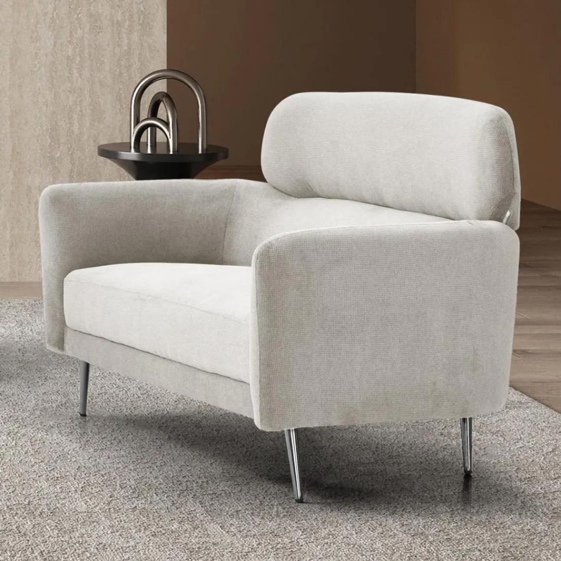 3S. x Home Canapé 2 places moderne avec haut dossier Damigal Tissu doux Beige