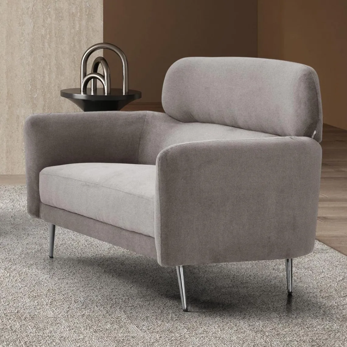 3S. x Home Canapé 2 places moderne avec haut dossier Damigal Tissu doux Gris taupe Discount