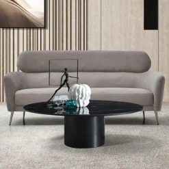 3S. x Home Canapé 3 places moderne avec haut dossier Damigal Tissu doux Gris taupe Online