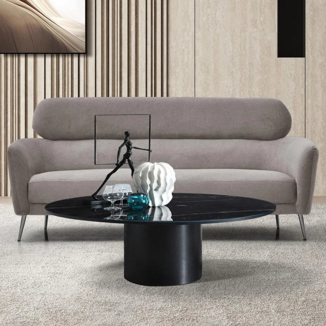 3S. x Home Canapé 3 places moderne avec haut dossier Damigal Tissu doux Gris taupe Online