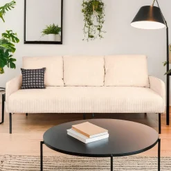 3S. x Home Canapé 3 places moderne et élégant Manuelo Velours côtelé Beige