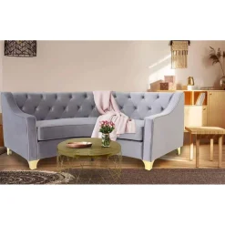 3S. x Home Canapé 3 Places Velours Gris Et Pieds Or Best