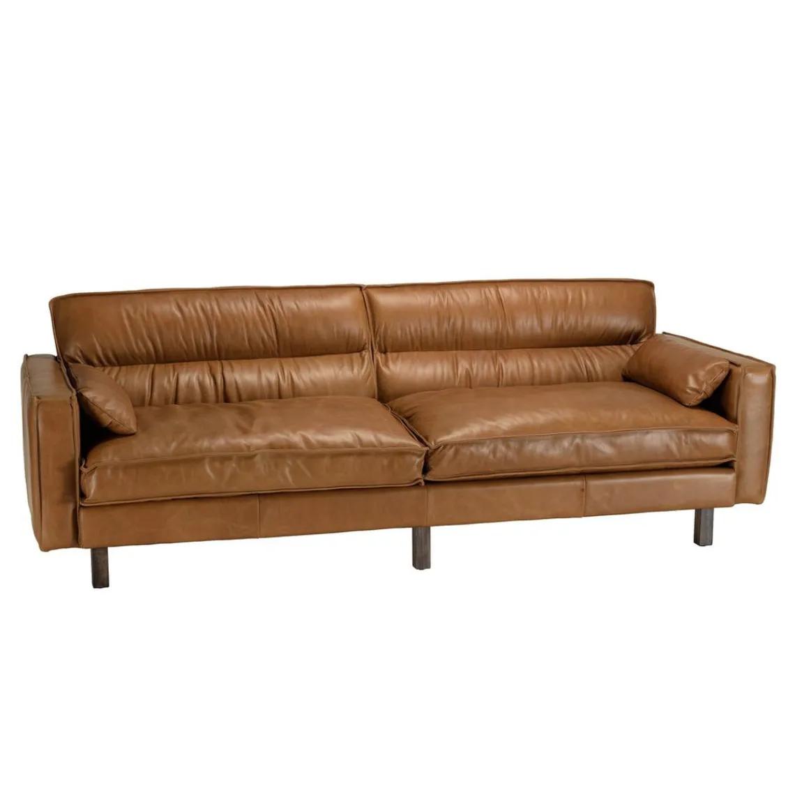 Macabane Canapé 3 places vintage en cuir marron camel, pieds en bois GASTON New