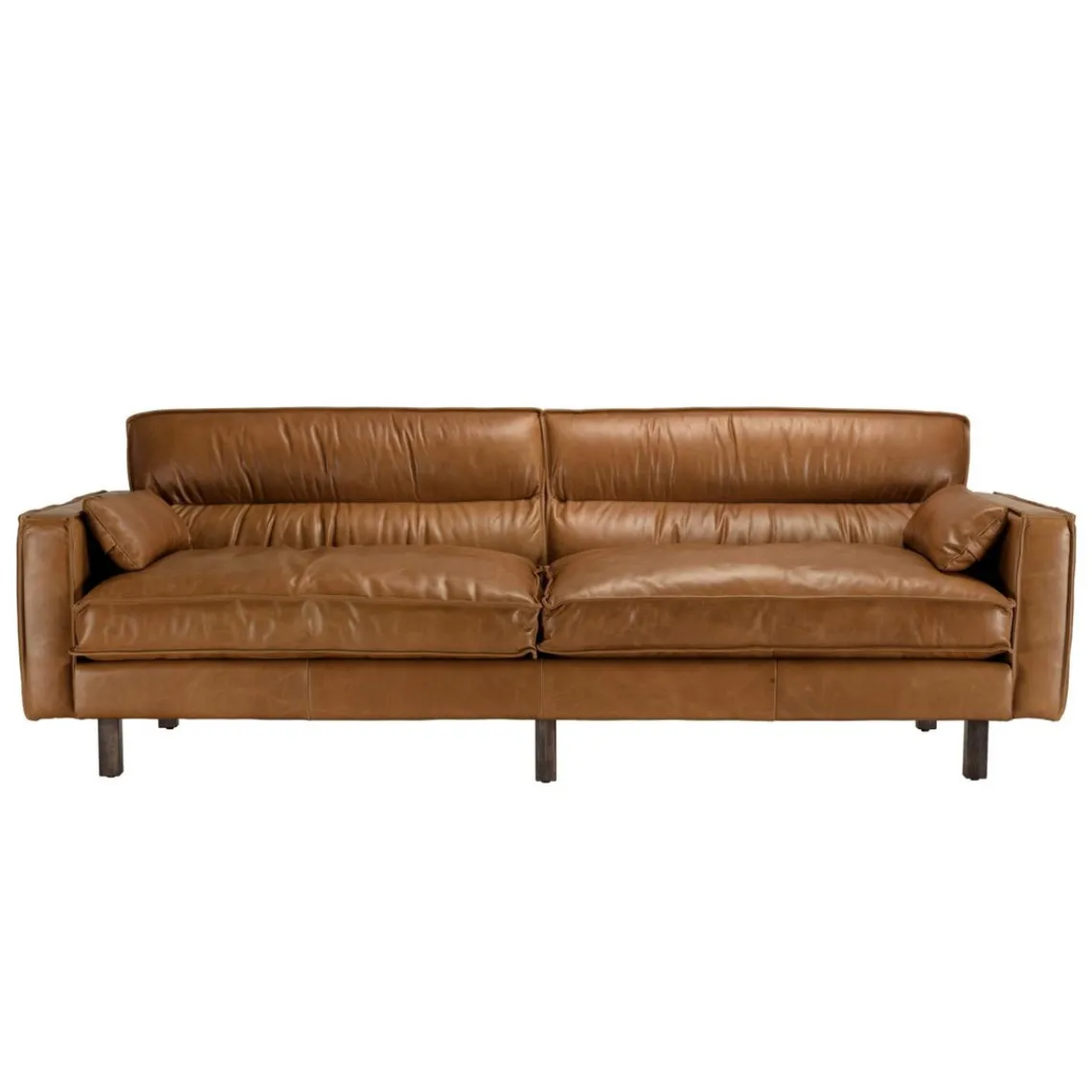 Macabane Canapé 3 places vintage en cuir marron camel, pieds en bois GASTON New