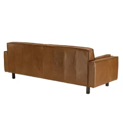 Macabane Canapé 3 places vintage en cuir marron camel, pieds en bois GASTON New