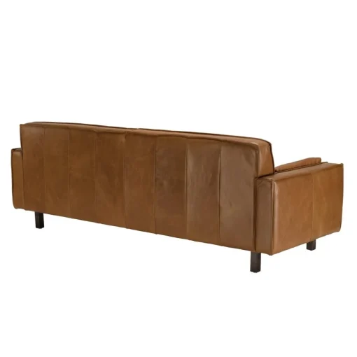 Macabane Canapé 3 places vintage en cuir marron camel, pieds en bois GASTON New