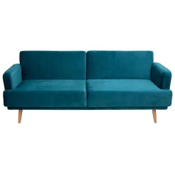 3S. x Home Canapé Banquette Velours Jack 3 Places Bleu canard Discount