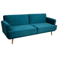3S. x Home Canapé Banquette Velours Jack 3 Places Bleu canard Discount