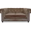 3S. x Home Canapé chesterfield velours capitonné taupe 2 places Outlet