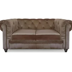 3S. x Home Canapé chesterfield velours capitonné taupe 2 places Outlet