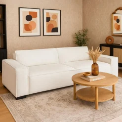 3S. x Home Canapé clic-clac 3 places Roger Tissu bouclette Crème Discount