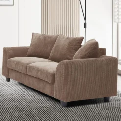 3S. x Home Canapé contemporain 2 places Mozart Velours côtelé Marron Discount