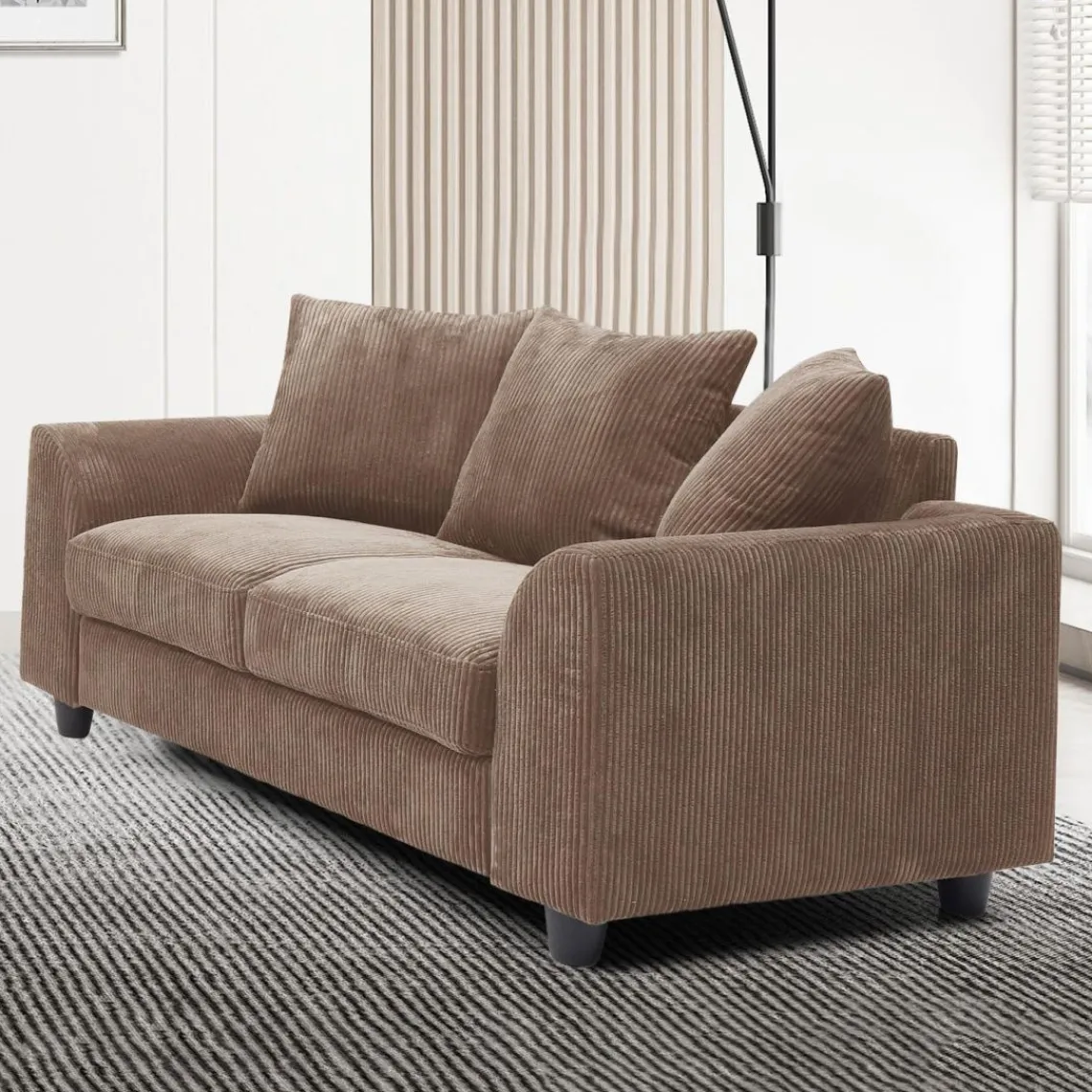 3S. x Home Canapé contemporain 2 places Mozart Velours côtelé Marron Discount