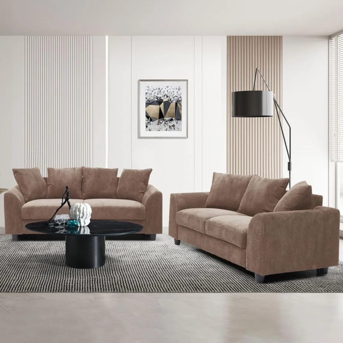 3S. x Home Canapé contemporain 2 places Mozart Velours côtelé Marron Discount