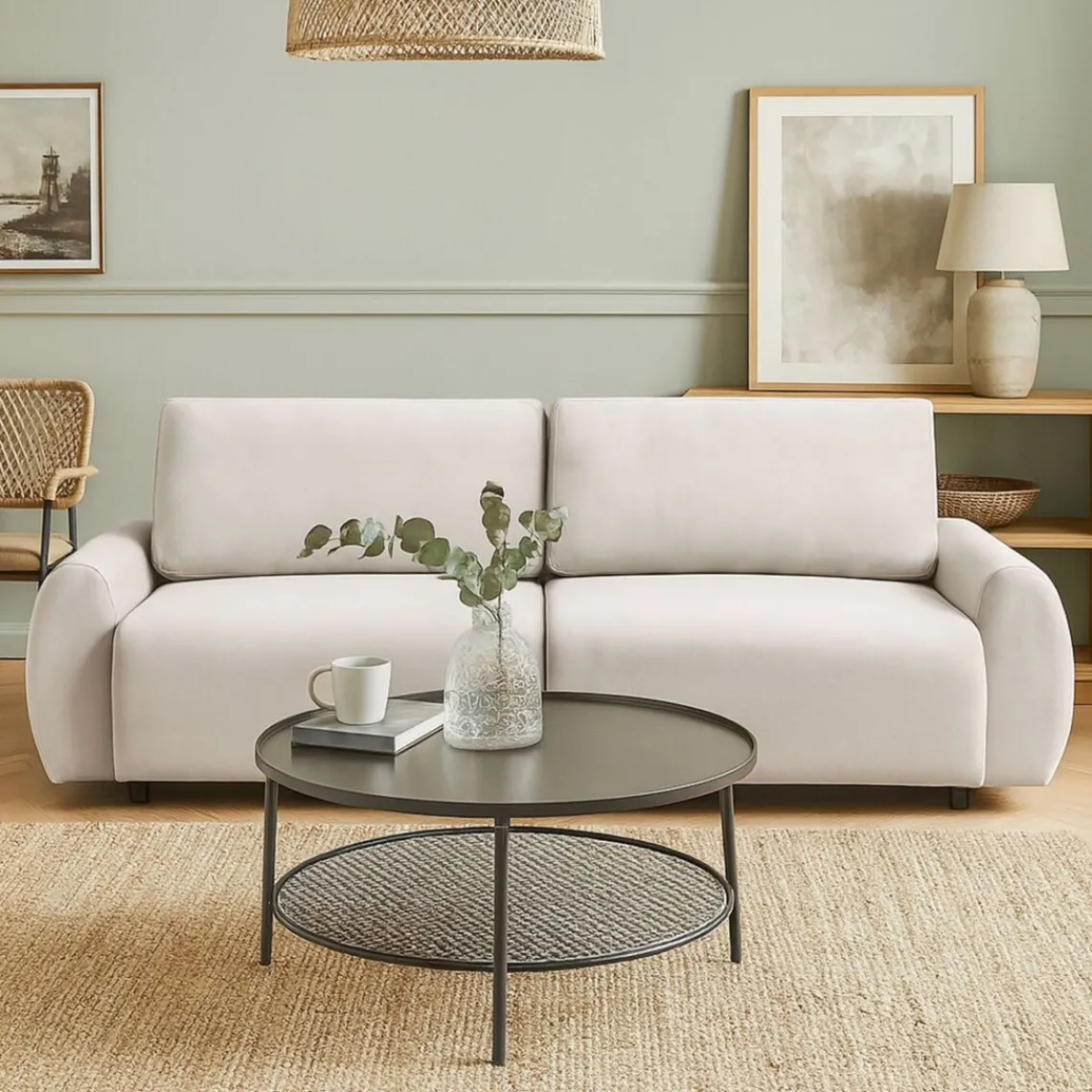 3S. x Home Canapé convertible 3 places Traviata Velours Beige Best