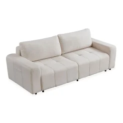 3S. x Home Canapé convertible 3 places Cloudy Tissu bouclette Crème Best