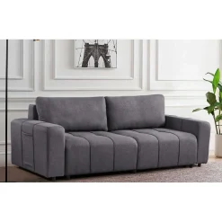 3S. x Home Canapé convertible 3 places Cloudy Tissu effet lin Gris foncé Sale