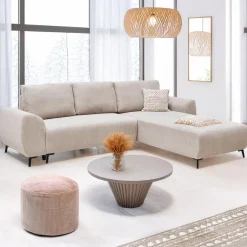 3S. x Home Canapé convertible avec angle réversible Paolo Velours côtelé Beige Clearance