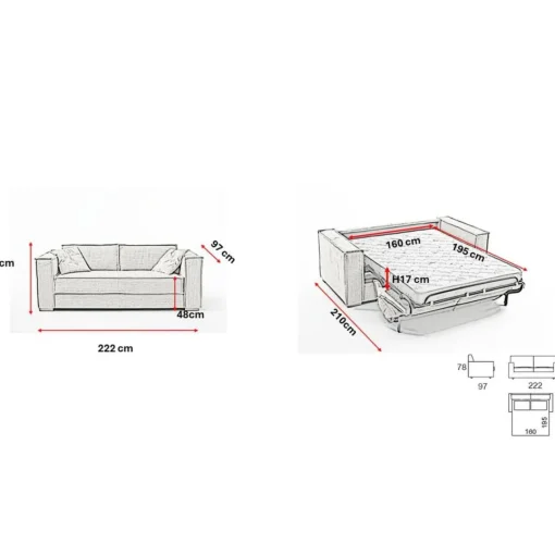 3S. x Home Canapé convertible express 3 places ISABELLA Bleu canard New