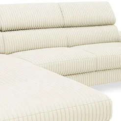 3S. x Home Canapé d'angle à droite avec têtières relevables Quentin Velours côtelé Beige