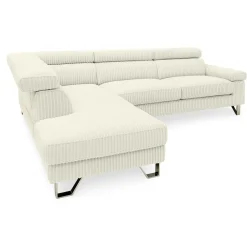 3S. x Home Canapé d'angle à gauche avec têtières relevables Quentin Velours côtelé Beige Discount