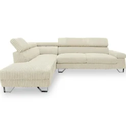 3S. x Home Canapé d'angle à gauche avec têtières relevables Quentin Velours côtelé Beige Discount