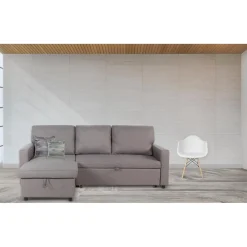 3S. x Home Canapé d'angle convertible BALEARES Tissu Gris clair New