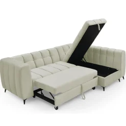 3S. x Home Canapé d'angle convertible Chessy Velours Beige Hot