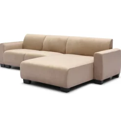 3S. x Home Canapé d'angle moderne Wallis Velours Taupe Outlet