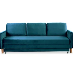 3S. x Home Canapé en Velours Bleu 3 Places Convertible BASICS Outlet