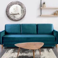 3S. x Home Canapé en Velours Bleu 3 Places Convertible BASICS Outlet