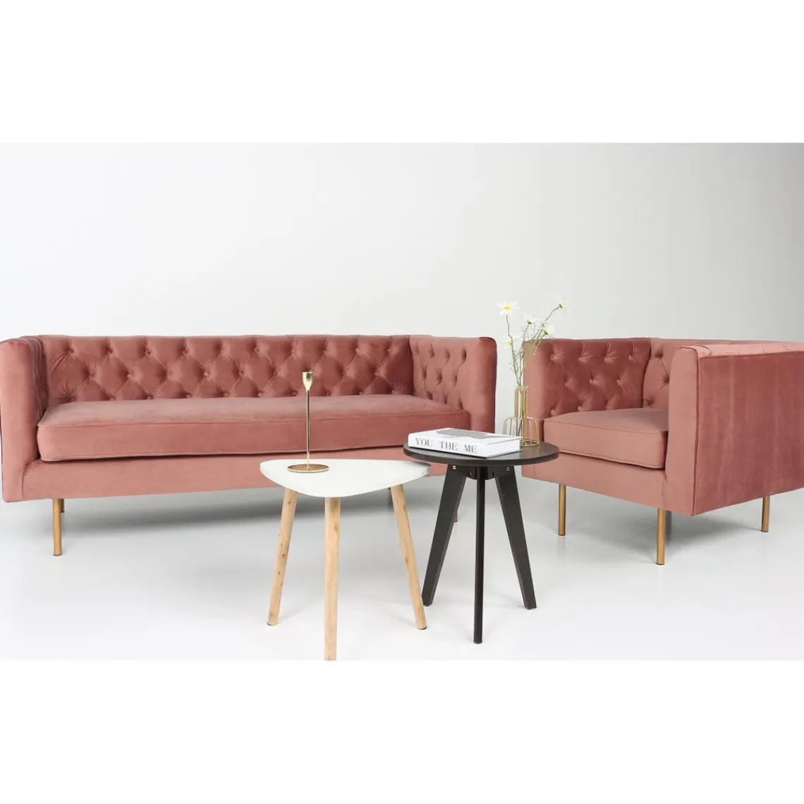 3S. x Home Canapé en Velours Rose 3 places SEE LY