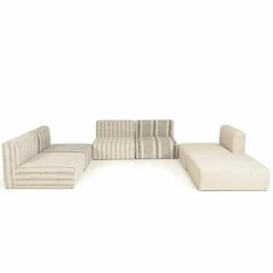 Macabane Canapé modulable 6 pièces bois de manguier et revetement coton GLORIA gris et beige Outlet