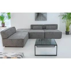 3S. x Home Canapé modulable Benoit Velours côtelé Gris Clearance
